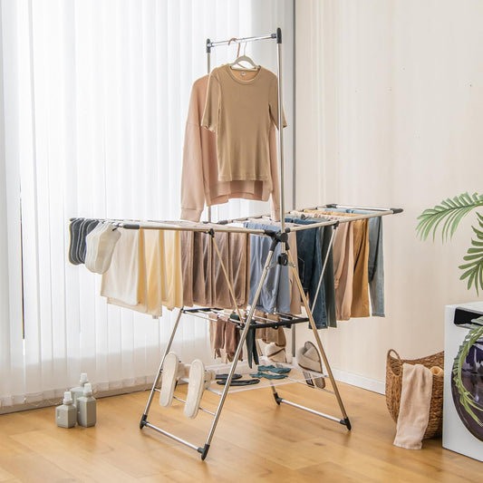 منشر ملابس فولاذي قابل للطي — مقاوم للصدأ، قوي، متعدد الطبقات، مثالي للشقق والمنازل